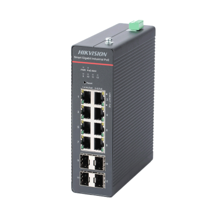 12-портов индустриален PoE мрежов комутатор HIKVISION DS-3T1512HP-SI-8P4F